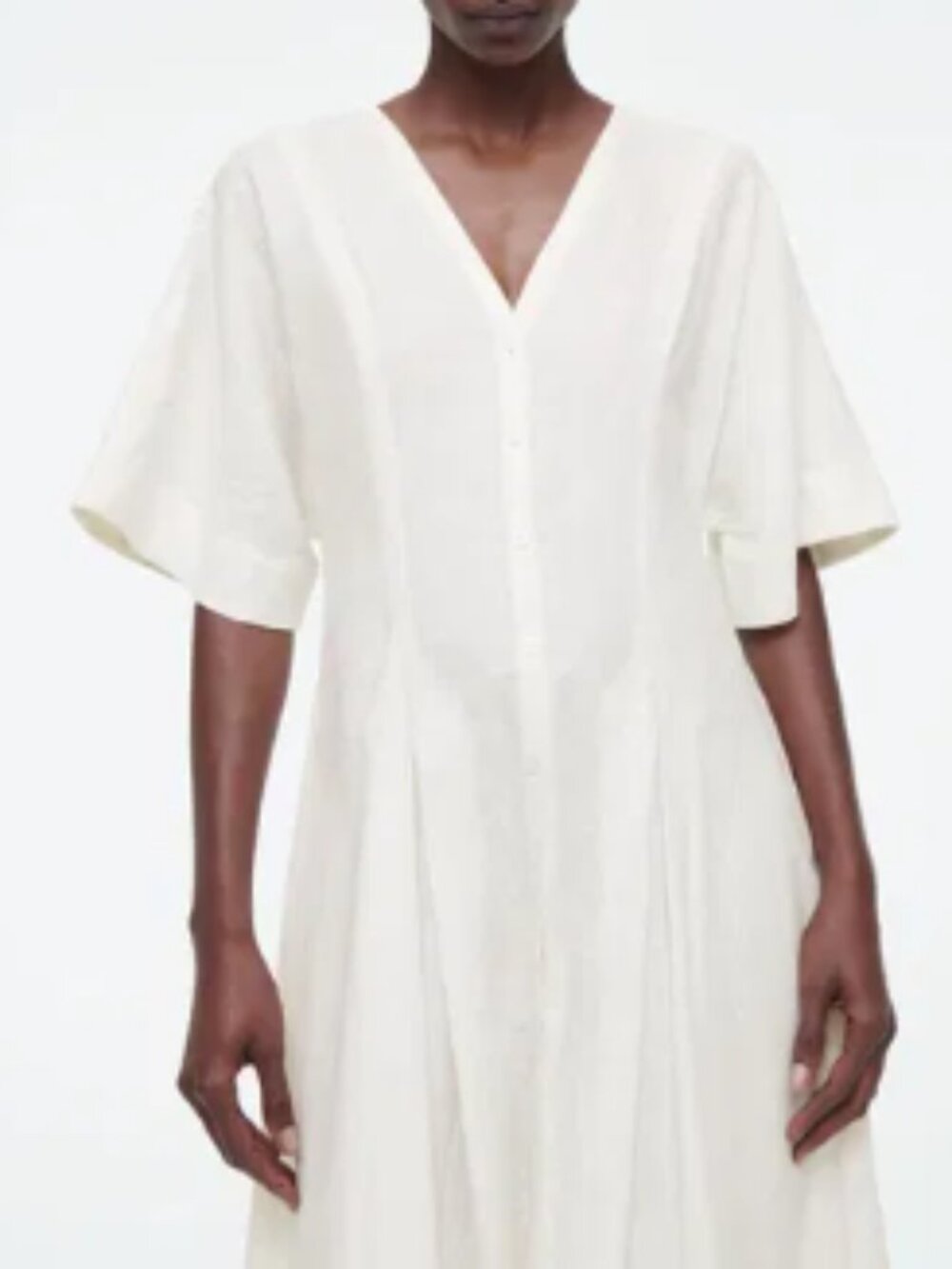 COS White 100% Linen Pleated A-Line Midi Shirt Dress NWOT Size [12]